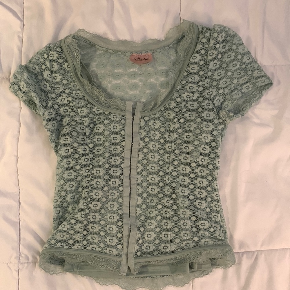 Lace Green Short Sleeve Top